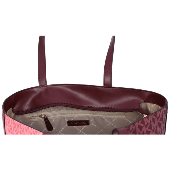 Michael Kors Jet Set Travel Medium Zip Top Tote Oxblood Multi MK SIgnature - Picture 4 of 5